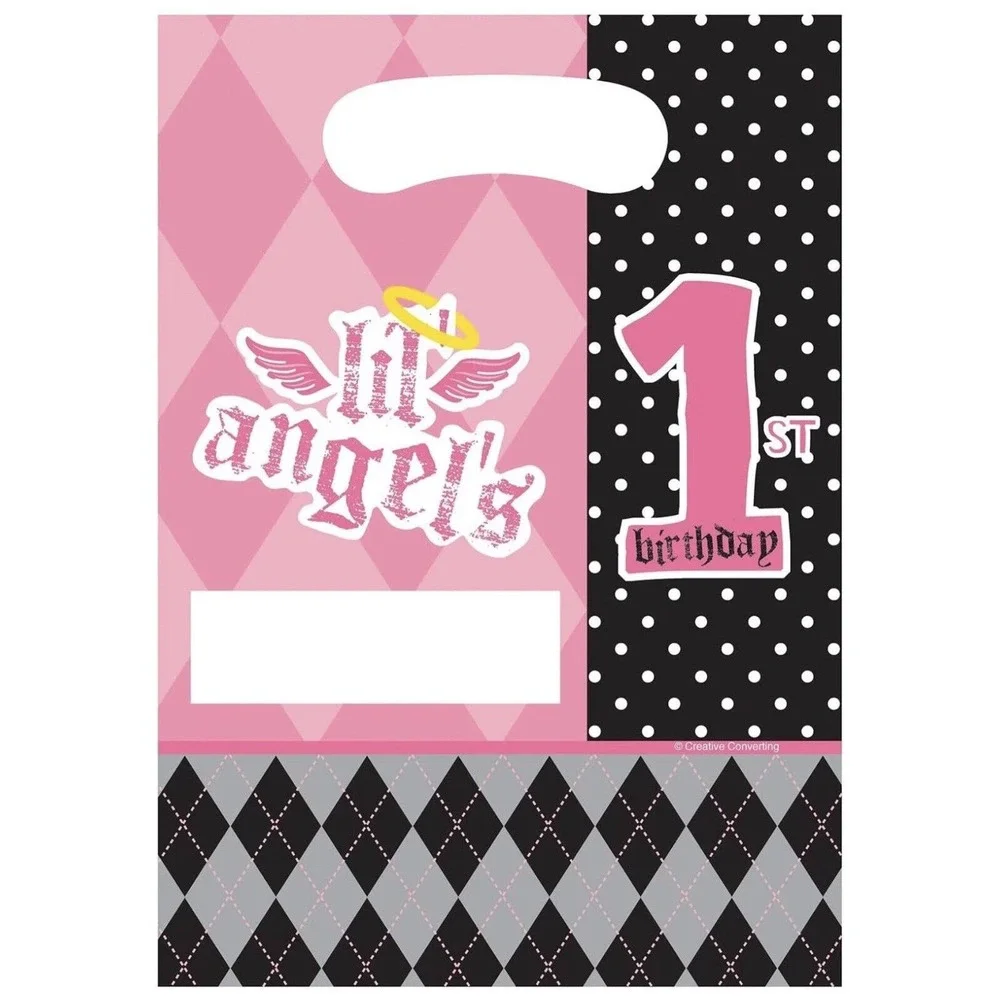 16 First Angel Pink Little Girl Argyle 1st Birthday Party‎ Favor Treat Loot Bags